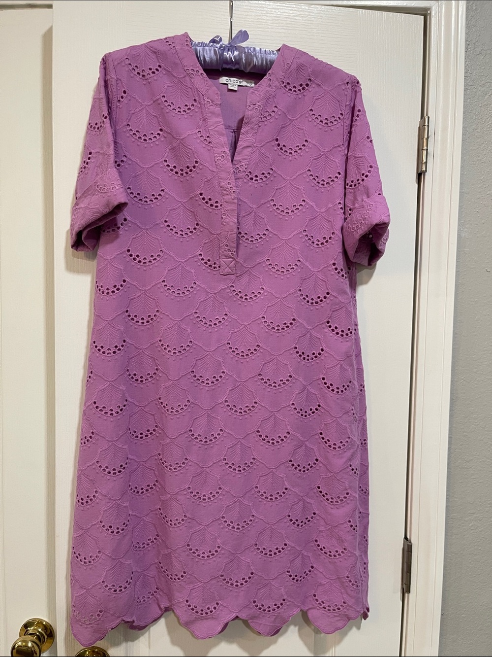 Chico's Lavender Eyelet Midi Shift Dress